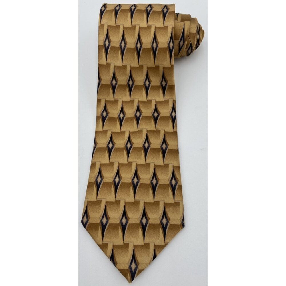 Salvatore Pellegrino Mens Neck Tie 100% Silk Gold Brown Geometric Long 62"